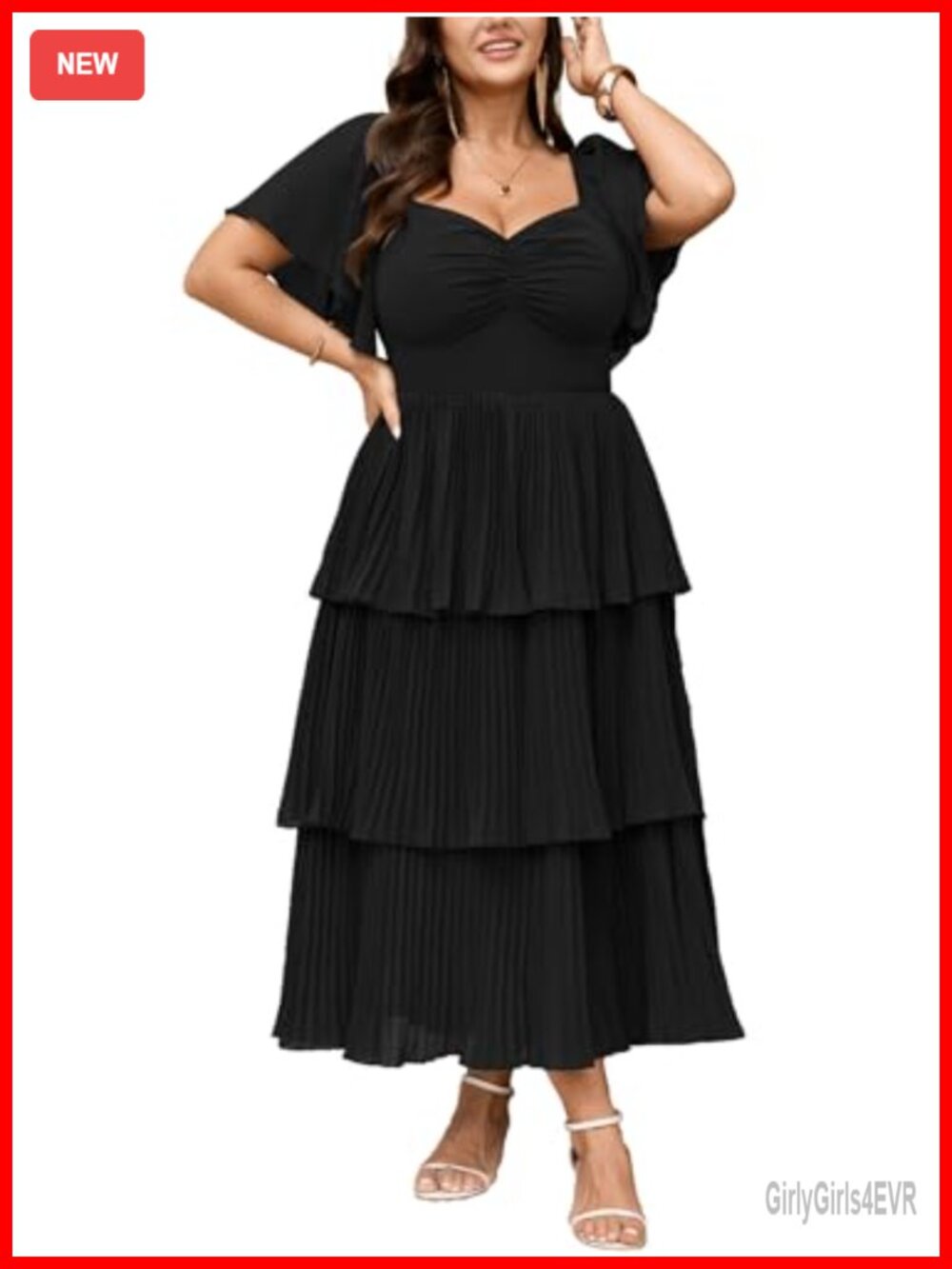 Plus Size Formal Chiffon Maxi Dress Sweetheart Neck Short Sleeve Wedding Guest
